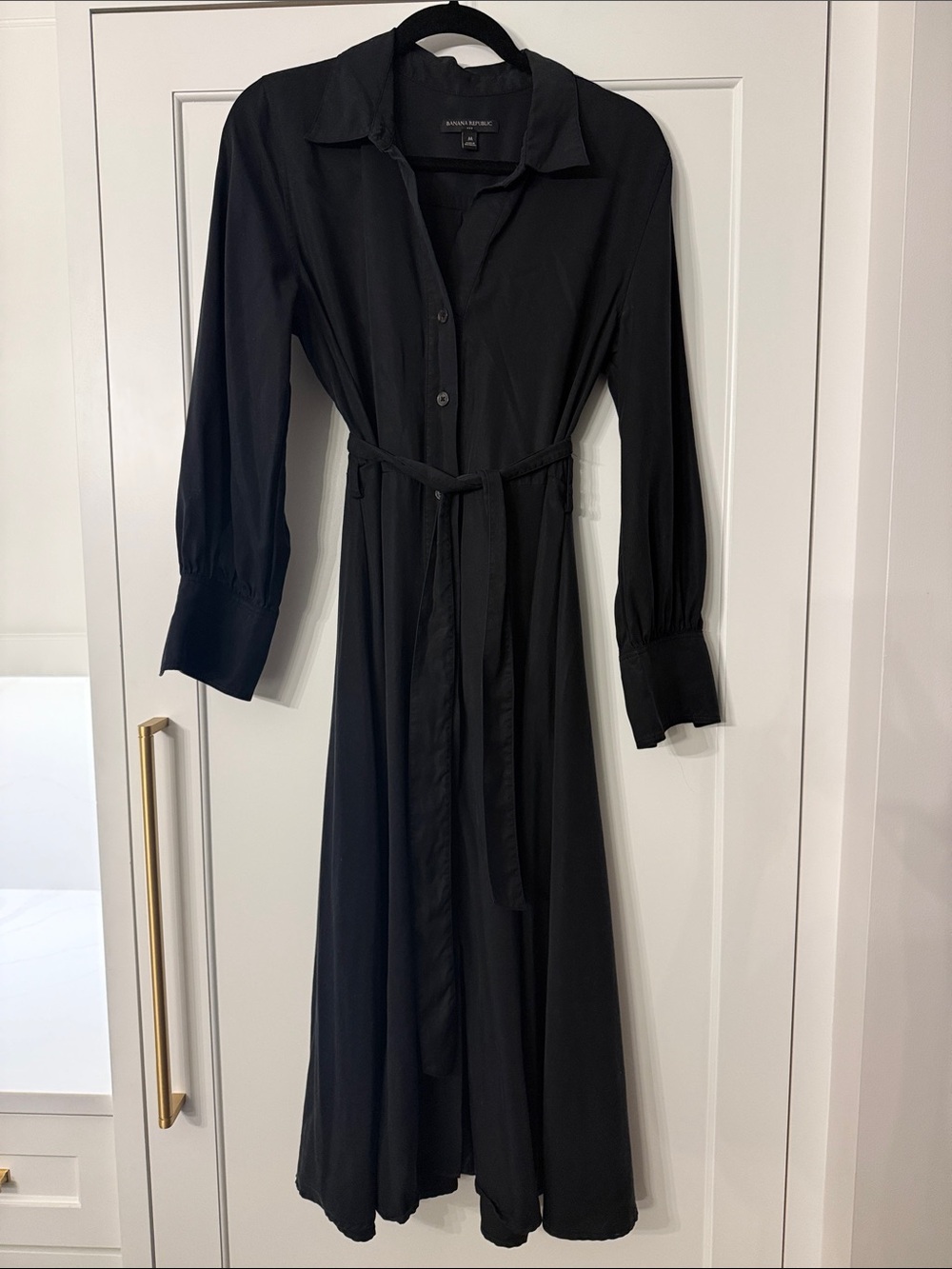 Banana Republic Black Long Sleeve Shirt Dress with Tie Belt